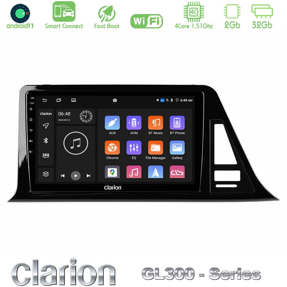Clarion GL300 Series 4Core Android11 2+32GB Toyota CH-R (Χωρίς Εργ.Οθόνη) Navigation Multimedia Tablet 9" Με Carplay & Android Auto