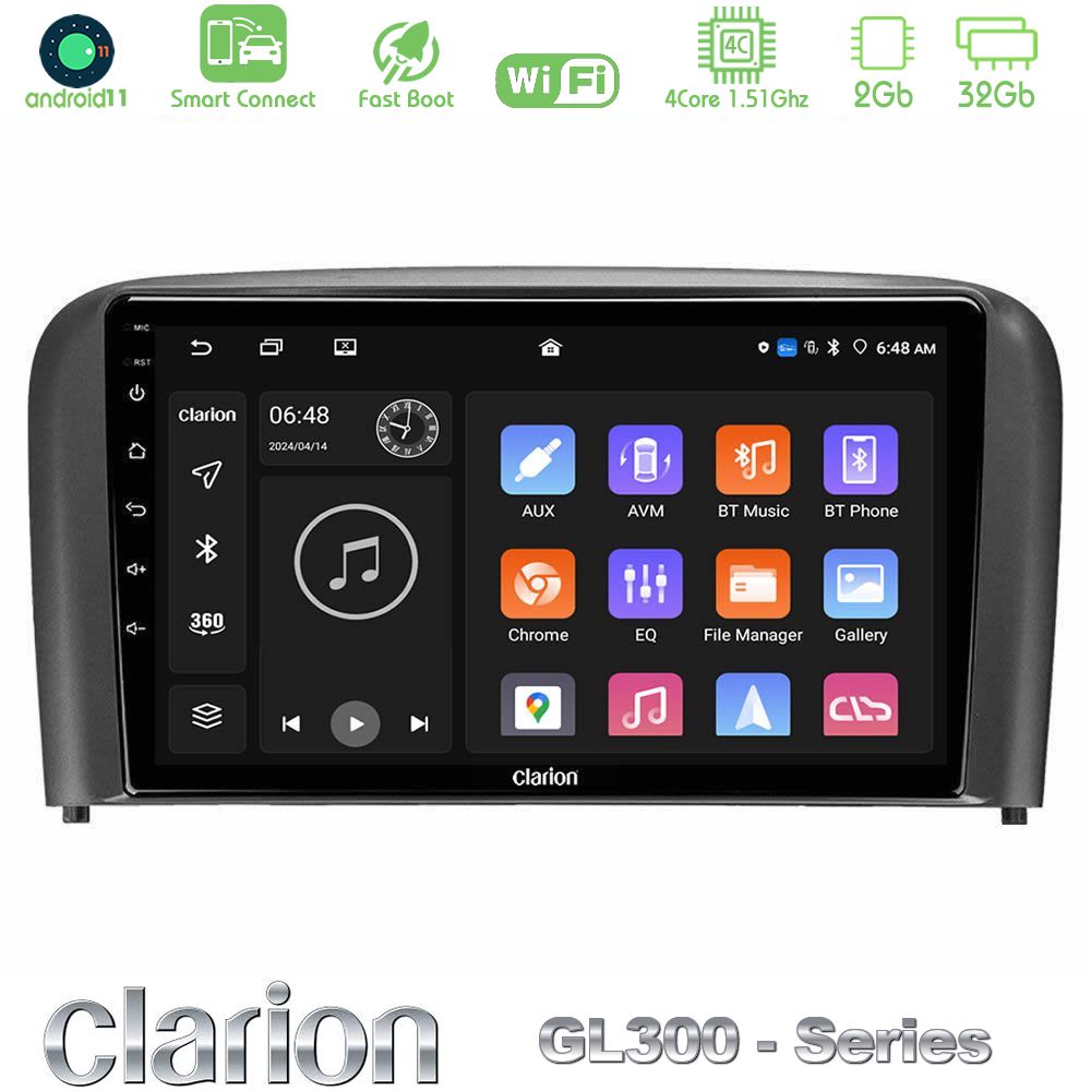 Clarion GL300 Series 4Core Android11 2+32GB Volvo S80 1998-2006 Navigation Multimedia Tablet 9" Με Carplay & Android Auto