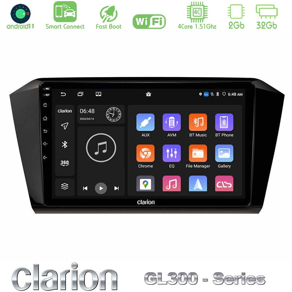 Clarion GL300 Series 4Core Android11 2+32GB VW Passat Navigation Multimedia Tablet 10" Με Carplay & Android Auto