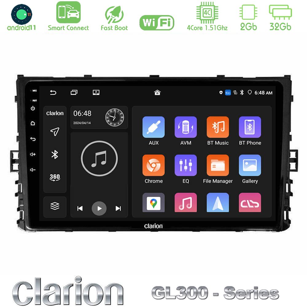 Clarion GL300 Series 4Core Android11 2+32GB VW MQB 2017-> Navigation Multimedia Tablet 9" Με Carplay & Android Auto