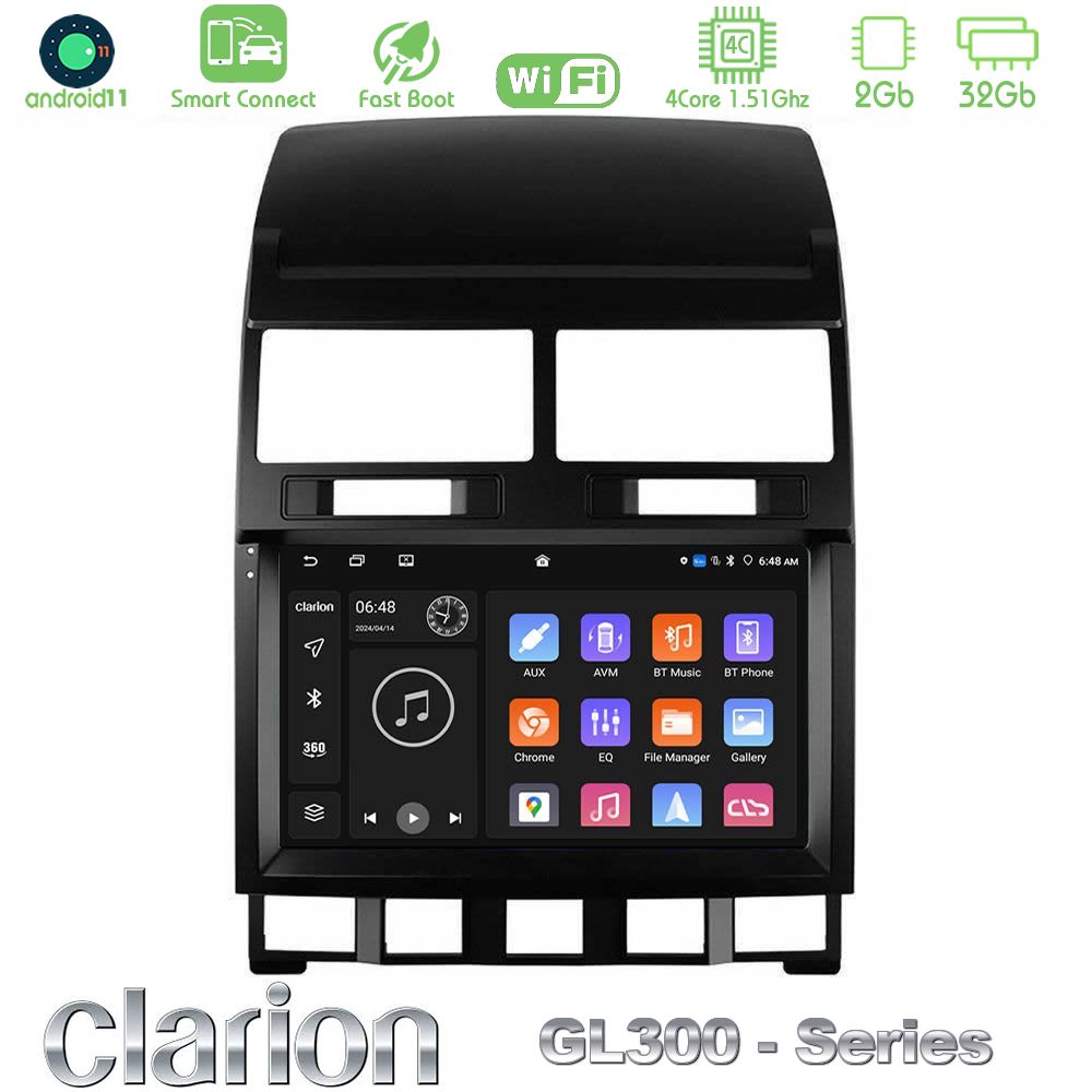 Clarion GL300 Series 4Core Android11 2+32GB VW Touareg 2002 – 2010 Navigation Multimedia Tablet 9" Με Carplay & Android Auto