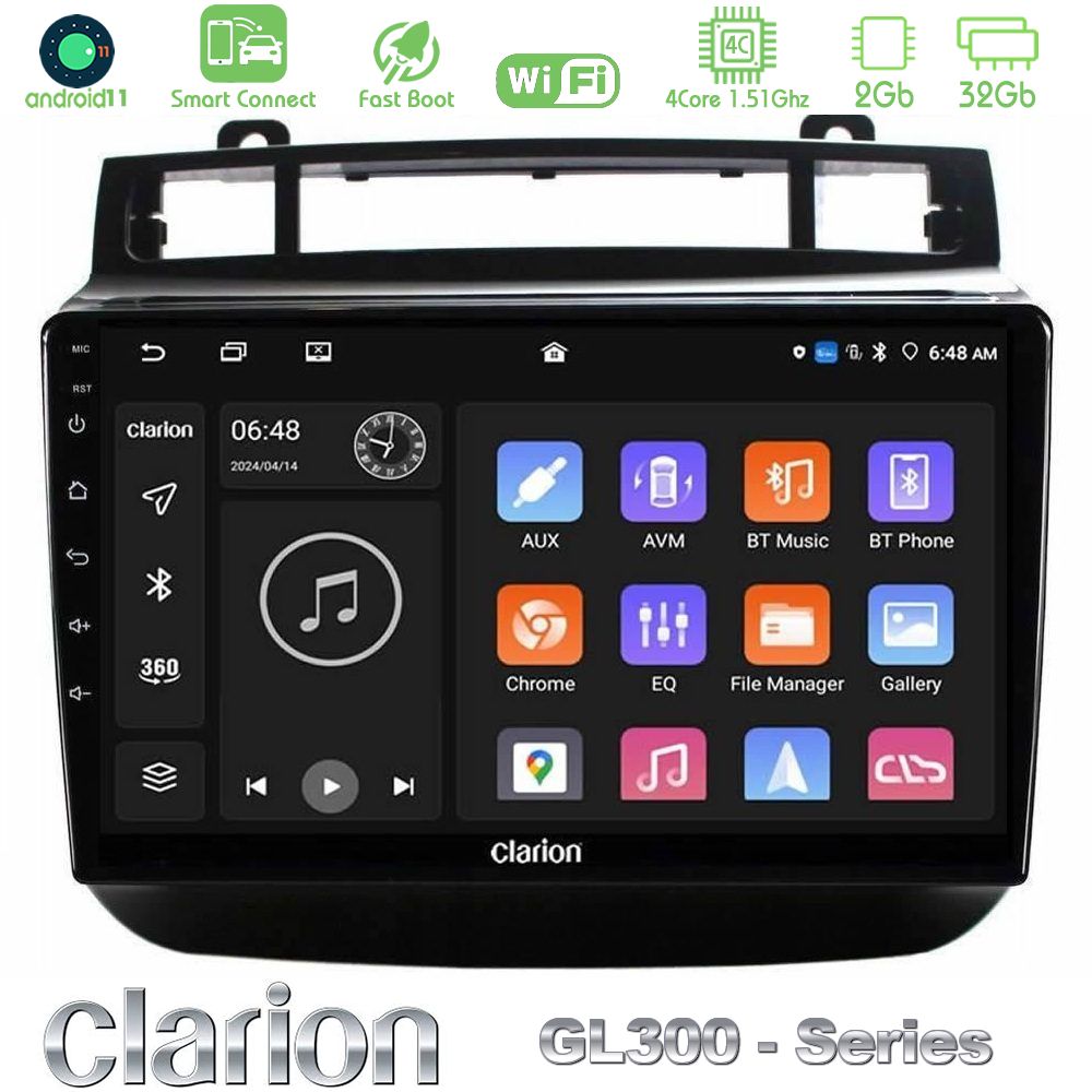 Clarion GL300 Series 4Core Android11 2+32GB VW Touareg 2011-2018 Navigation Multimedia Tablet 9" Με Carplay & Android Auto