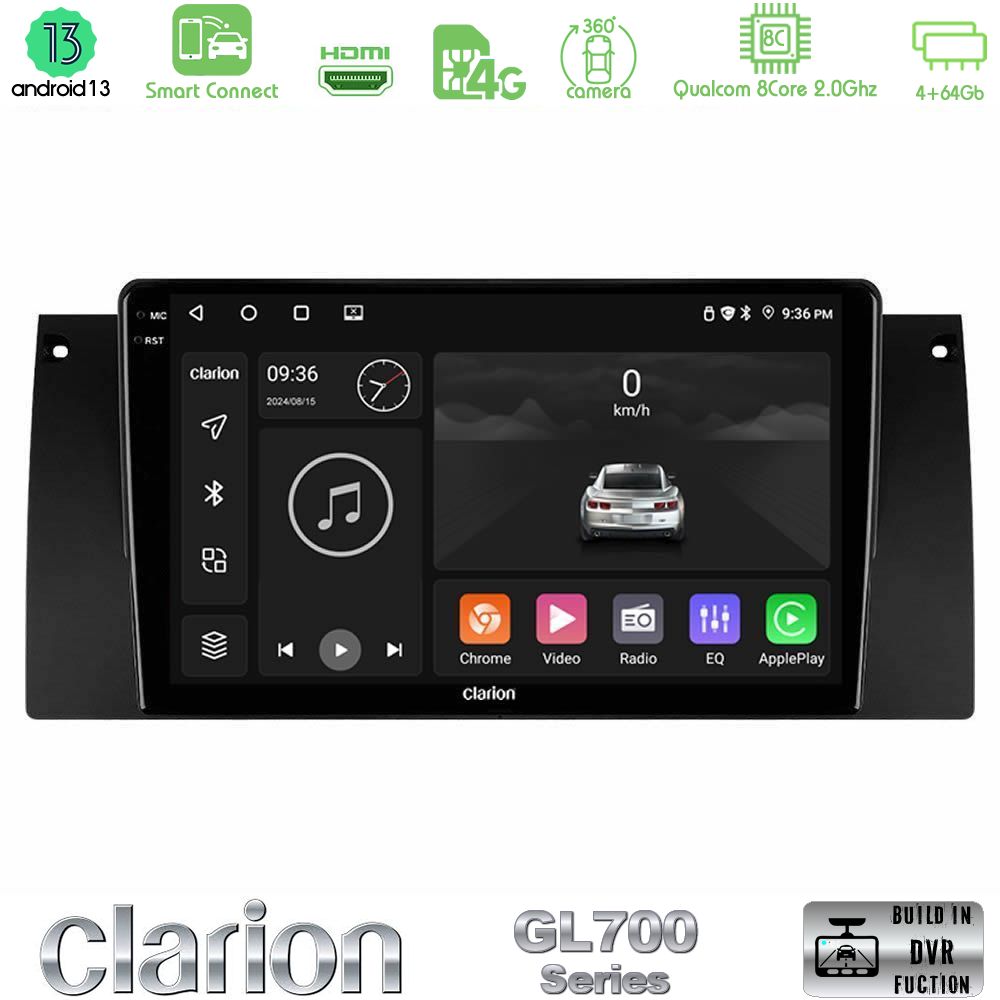 Clarion GL700 Series 8Core Android13 4+64GB BMW 5 Series (E39) / X5 (E53) Navigation Multimedia Tablet 9" Με Carplay & Android Auto
