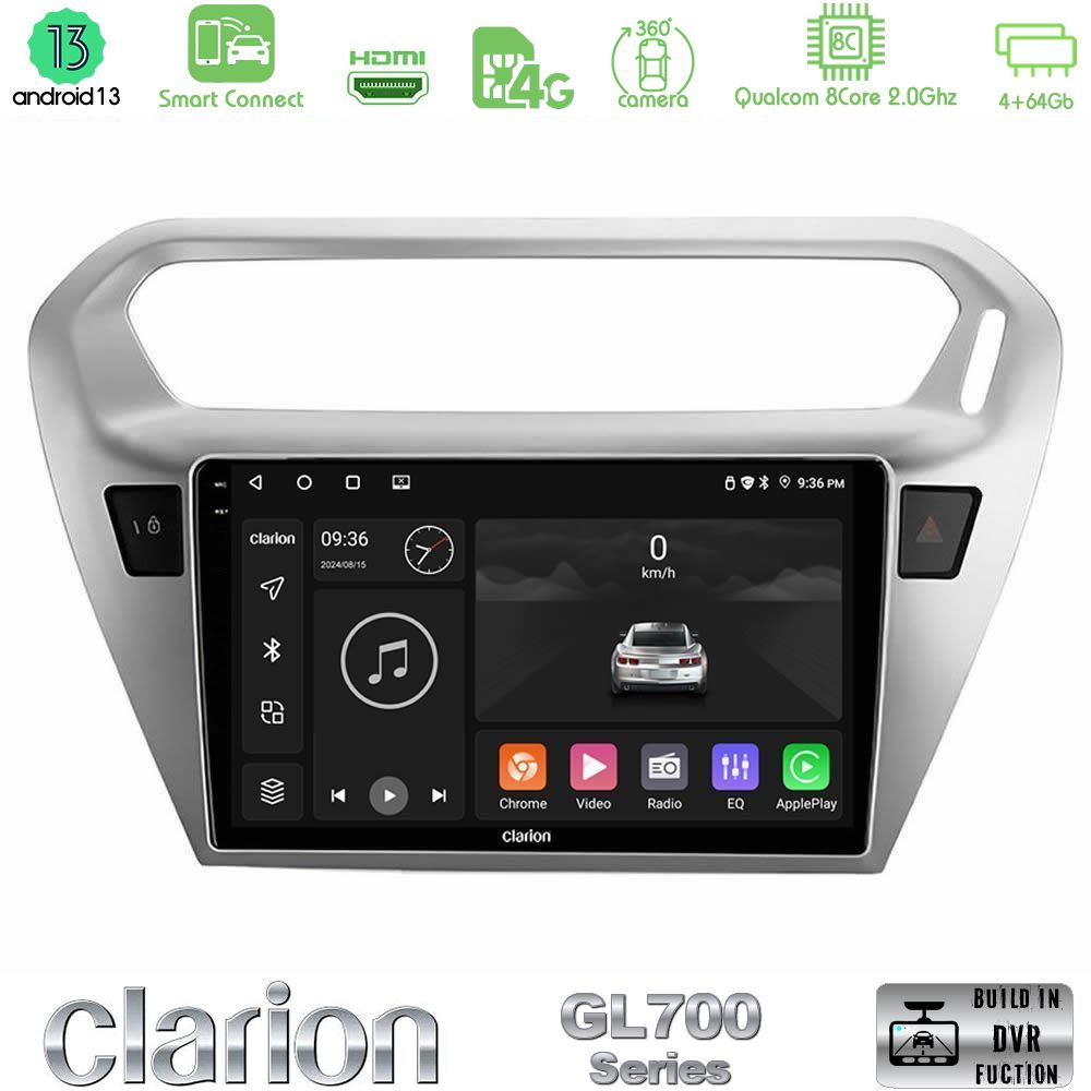 Clarion GL700 Series 8Core Android13 4+64GB Citroen C-Elysee / Peugeot 301 Navigation Multimedia Tablet 9" Με Carplay & Android Auto