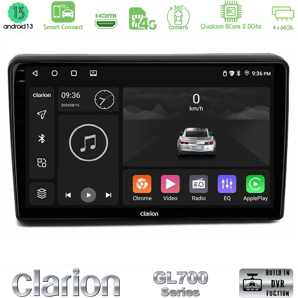 Clarion GL700 Series 8Core Android13 4+64GB Citroen C5 2008-2019 Navigation Multimedia Tablet 10" Με Carplay & Android Auto