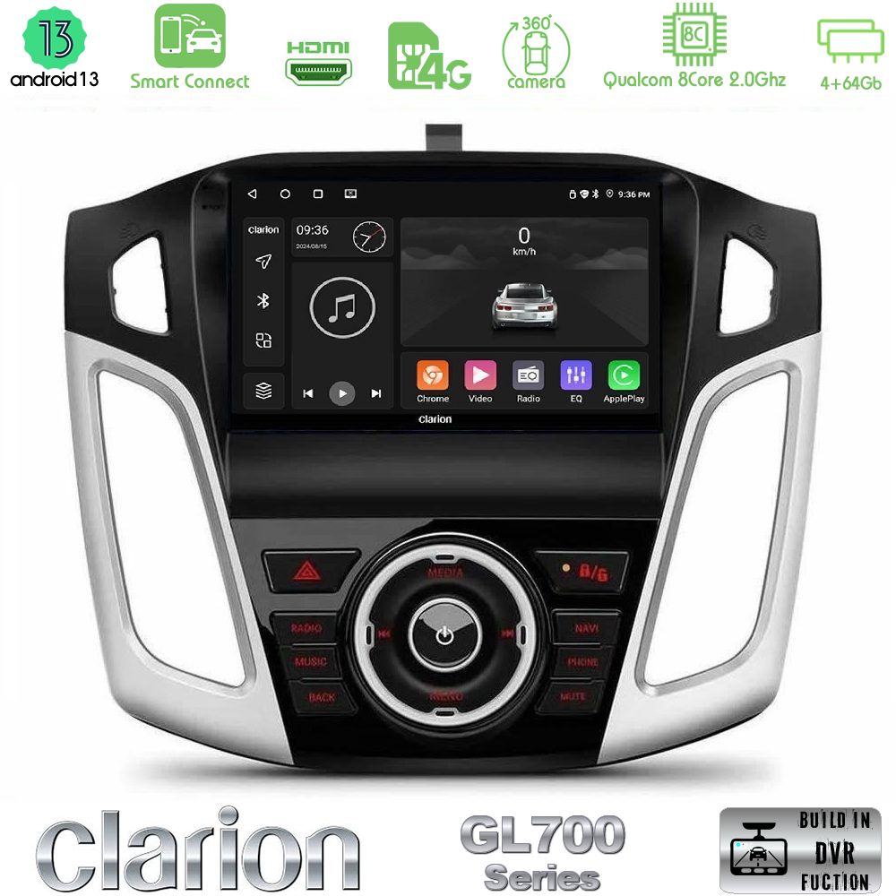 Clarion GL700 Series 8Core Android13 4+64GB Ford Focus 2012-2018 Navigation Multimedia Tablet 9" Με Carplay & Android Auto