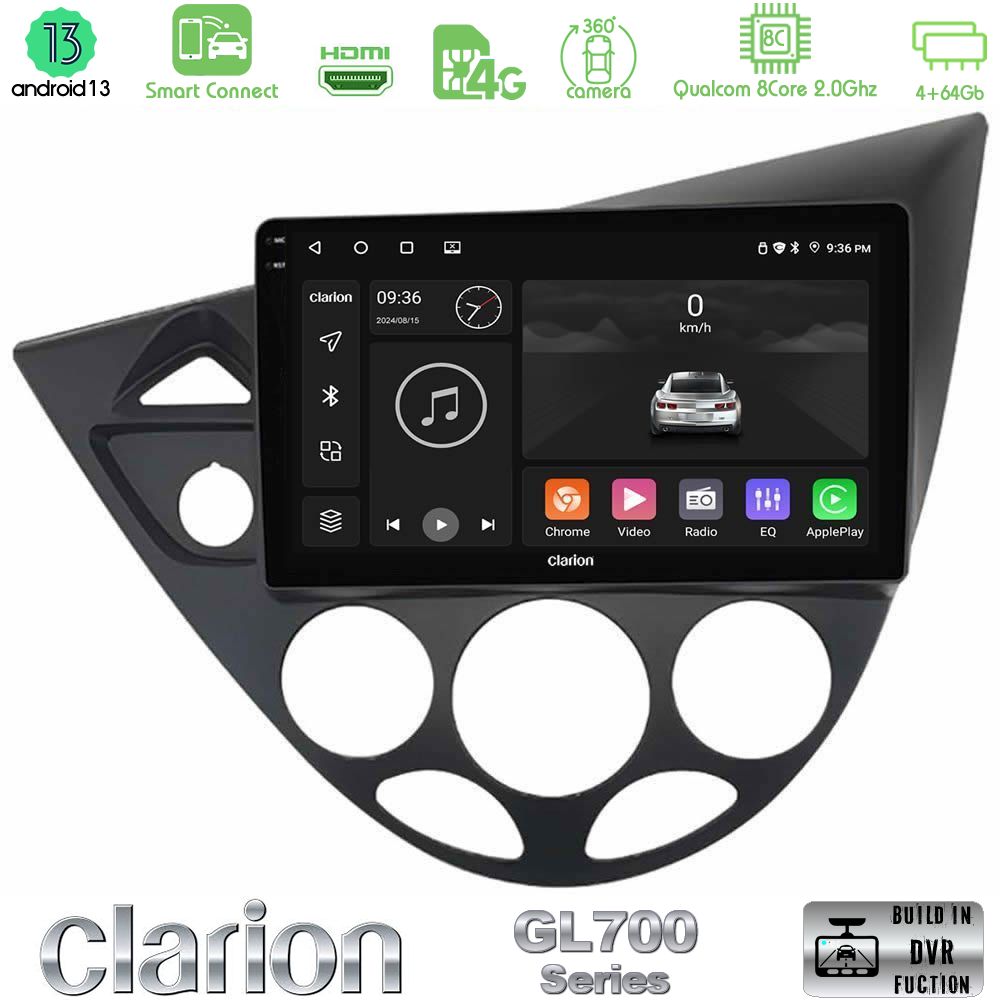Clarion GL700 Series 8Core Android13 4+64GB Ford Focus 1999-2004 Navigation Multimedia Tablet 9" Με Carplay & Android Auto