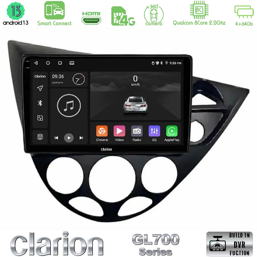 Clarion GL700 Series 8Core Android13 4+64GB Ford Focus 1999-2004 (RHD) Navigation Multimedia Tablet 9" Με Carplay & Android Auto