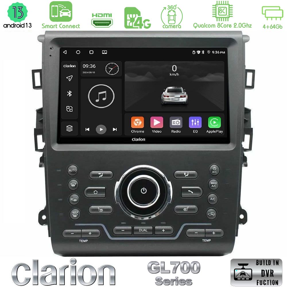 Clarion GL700 Series 8Core Android13 4+64GB Ford Mondeo 2014-2021 Navigation Multimedia Tablet 9" Με Carplay & Android Auto