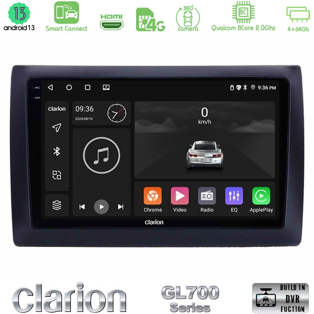Clarion GL700 Series 8Core Android13 4+64GB Fiat Stilo Navigation Multimedia Tablet 9" Με Carplay & Android Auto