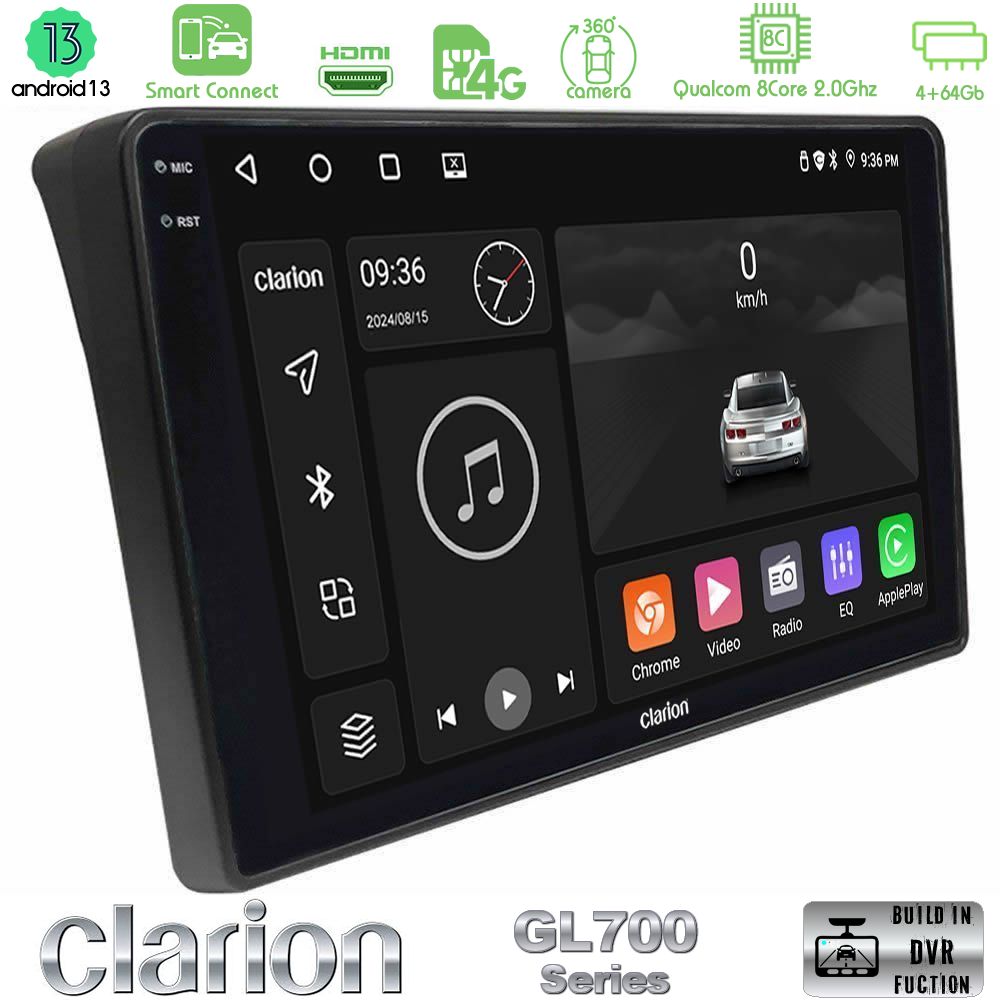Clarion GL700 Series 8Core Android13 4+64GB Fiat Ducato/Citroen Jumper/Peugeot Boxer Navigation Multimedia Tablet 9" Με Carplay & Android Auto