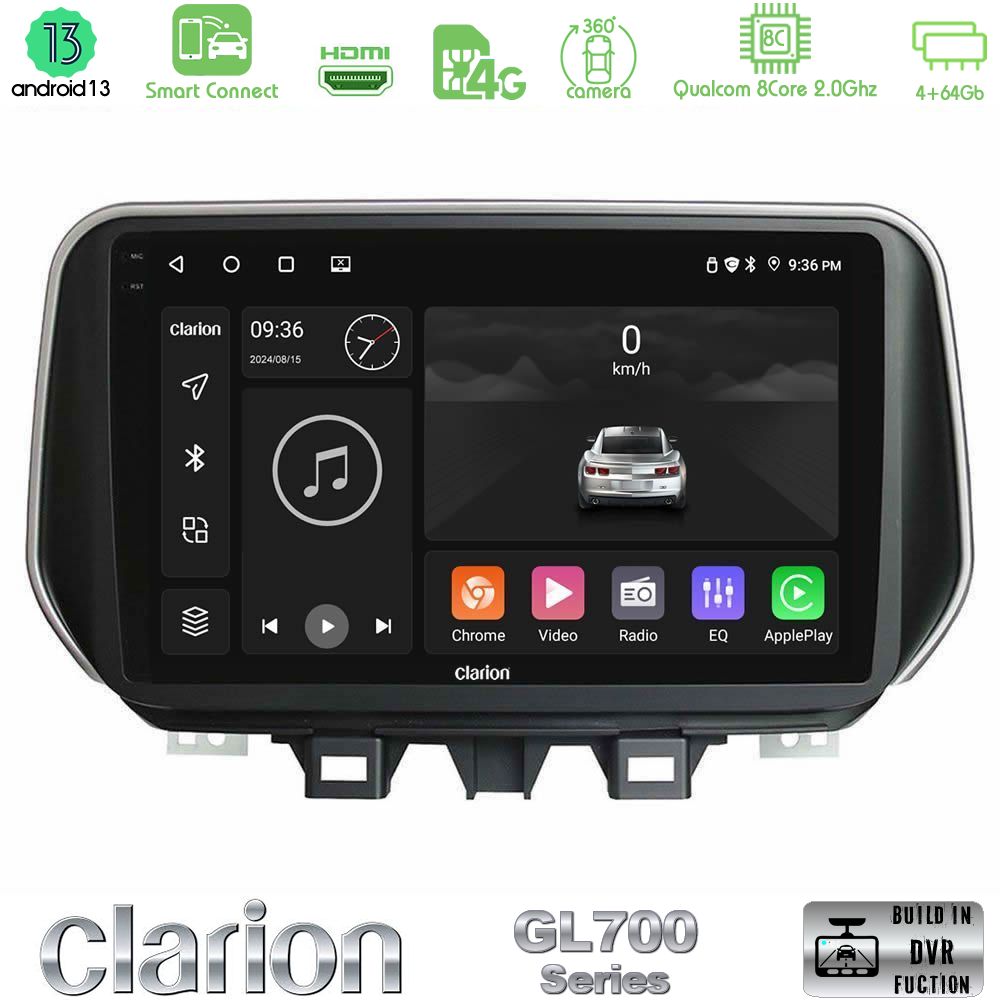 Clarion GL700 Series 8Core Android13 4+64GB Hyundai Tucson 2019-> Navigation Multimedia Tablet 9" Με Carplay & Android Auto