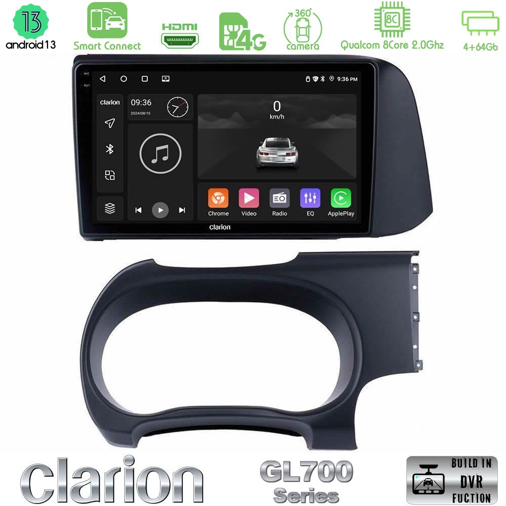 Clarion GL700 Series 8Core Android13 4+64GB Hyundai i10 Navigation Multimedia Tablet 9" Με Carplay & Android Auto
