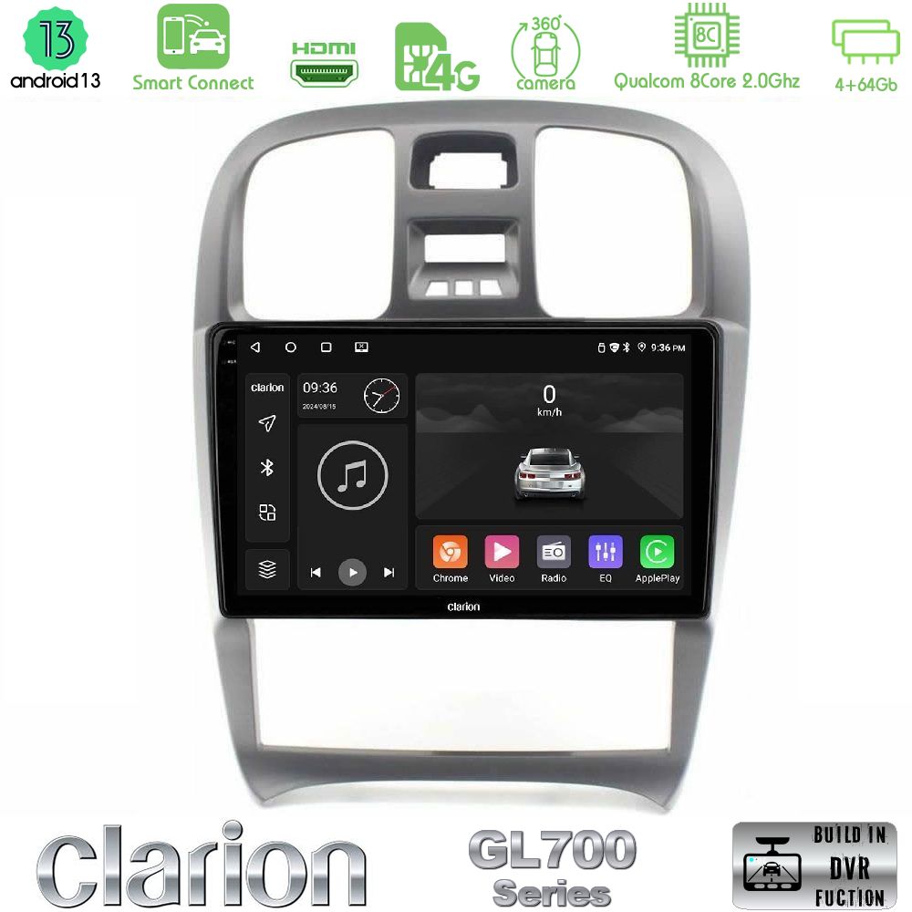 Clarion GL700 Series 8Core Android13 4+64GB Hyundai Sonata 2001-2005 Navigation Multimedia Tablet 9" Με Carplay & Android Auto