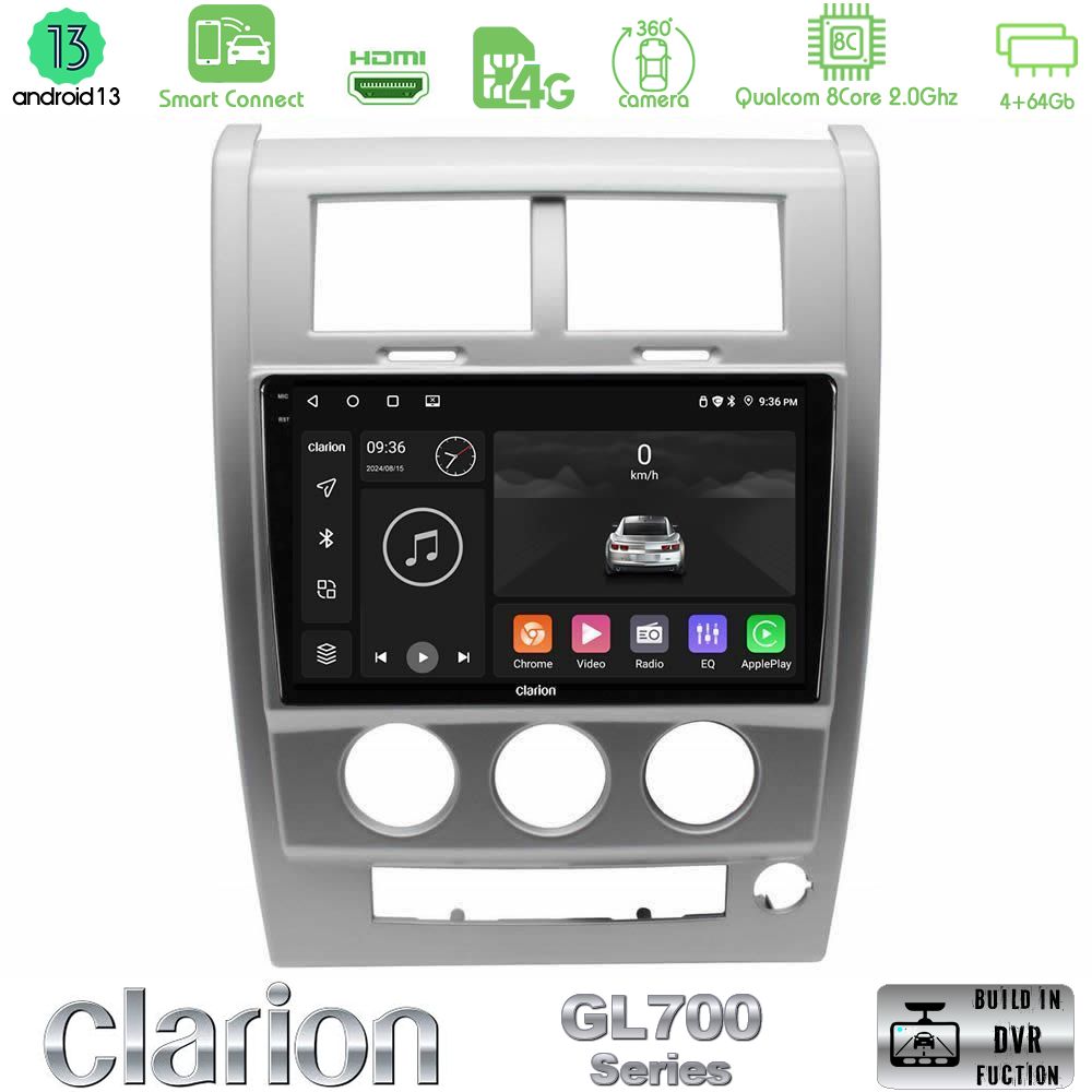 Clarion GL700 Series 8Core Android13 4+64GB Jeep Cherokee (KK) 2008-2012 Navigation Multimedia Tablet 10" Με Carplay & Android Auto