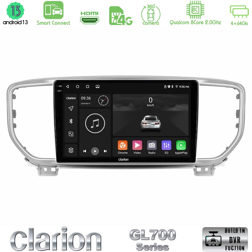 Clarion GL700 Series 8Core Android13 4+64GB Kia Sportage 2018-2021 Navigation Multimedia Tablet 9" Με Carplay & Android Auto