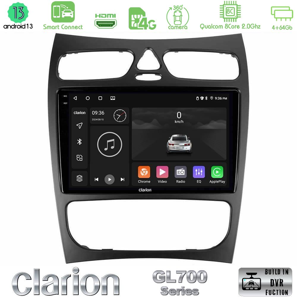 Clarion GL700 Series 8Core Android13 4+64GB Mercedes CLK Class W209 2000-2004 Navigation Multimedia Tablet 9" Με Carplay & Android Auto