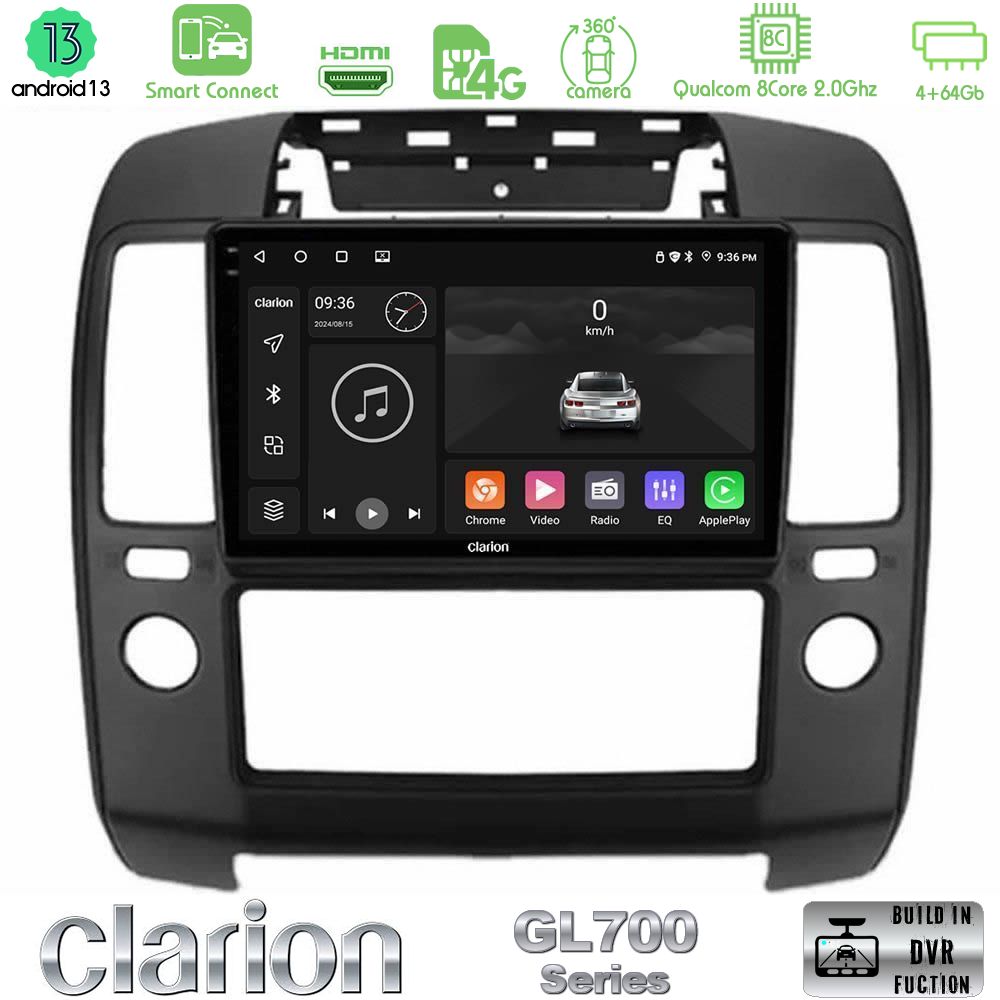 Clarion GL700 Series 8Core Android13 4+64GB Nissan Navara Navigation Multimedia Tablet 9" Με Carplay & Android Auto