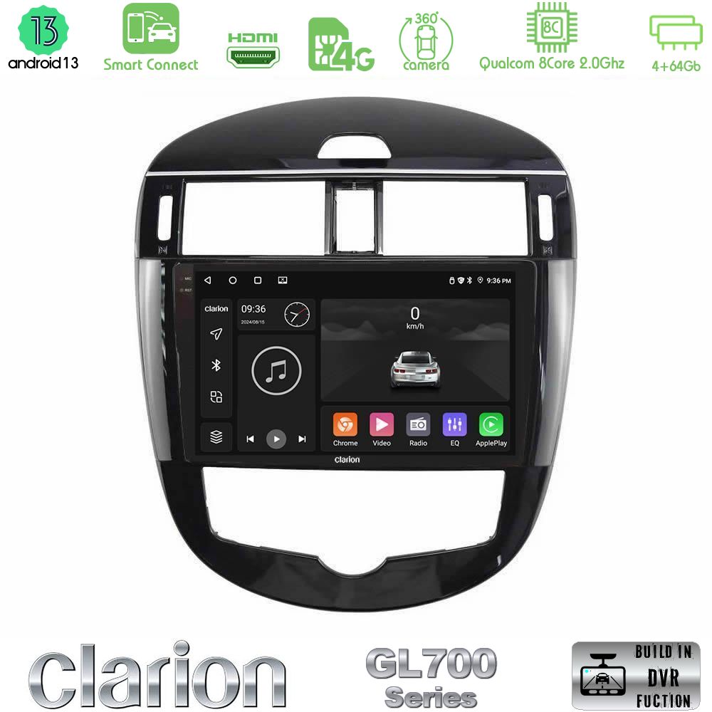 Clarion GL700 Series 8Core Android13 4+64GB Nissan Pulsar 2015-2018 Navigation Multimedia Tablet 9" Με Carplay & Android Auto