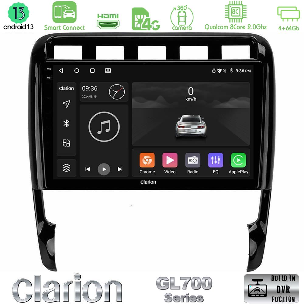 Clarion GL700 Series 8Core Android13 4+64GB Porsche Cayenne 2003-2010 Navigation Multimedia Tablet 9" Με Carplay & Android Auto