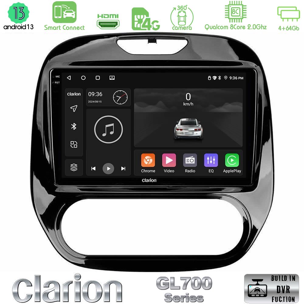 Clarion GL700 Series 8Core Android13 4+64GB Renault Captur 2013-2019 (Manual AC) Navigation Multimedia Tablet 9" Με Carplay & Android Auto