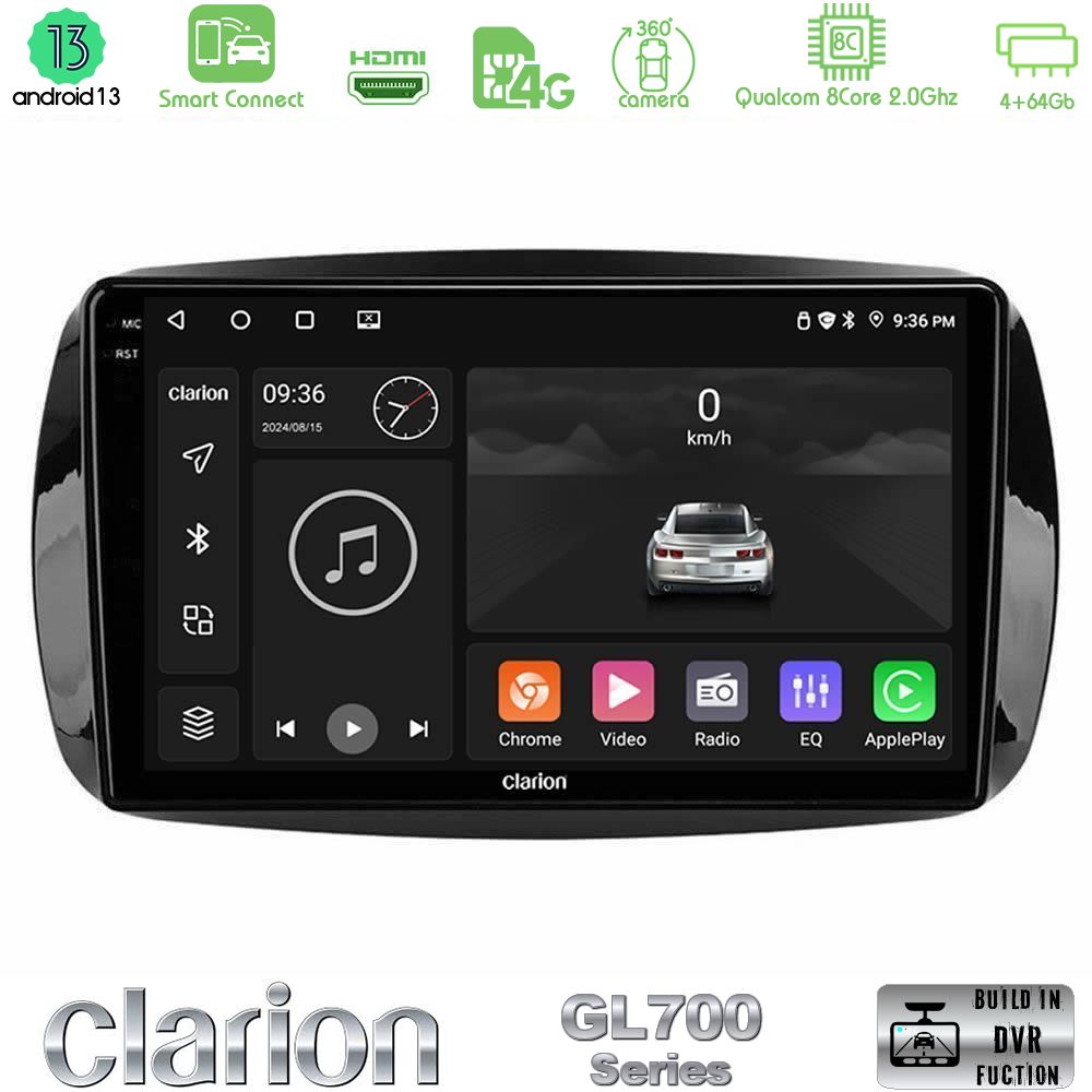 Clarion GL700 Series 8Core Android13 4+64GB Smart 453 Navigation Multimedia Tablet 9" Με Carplay & Android Auto