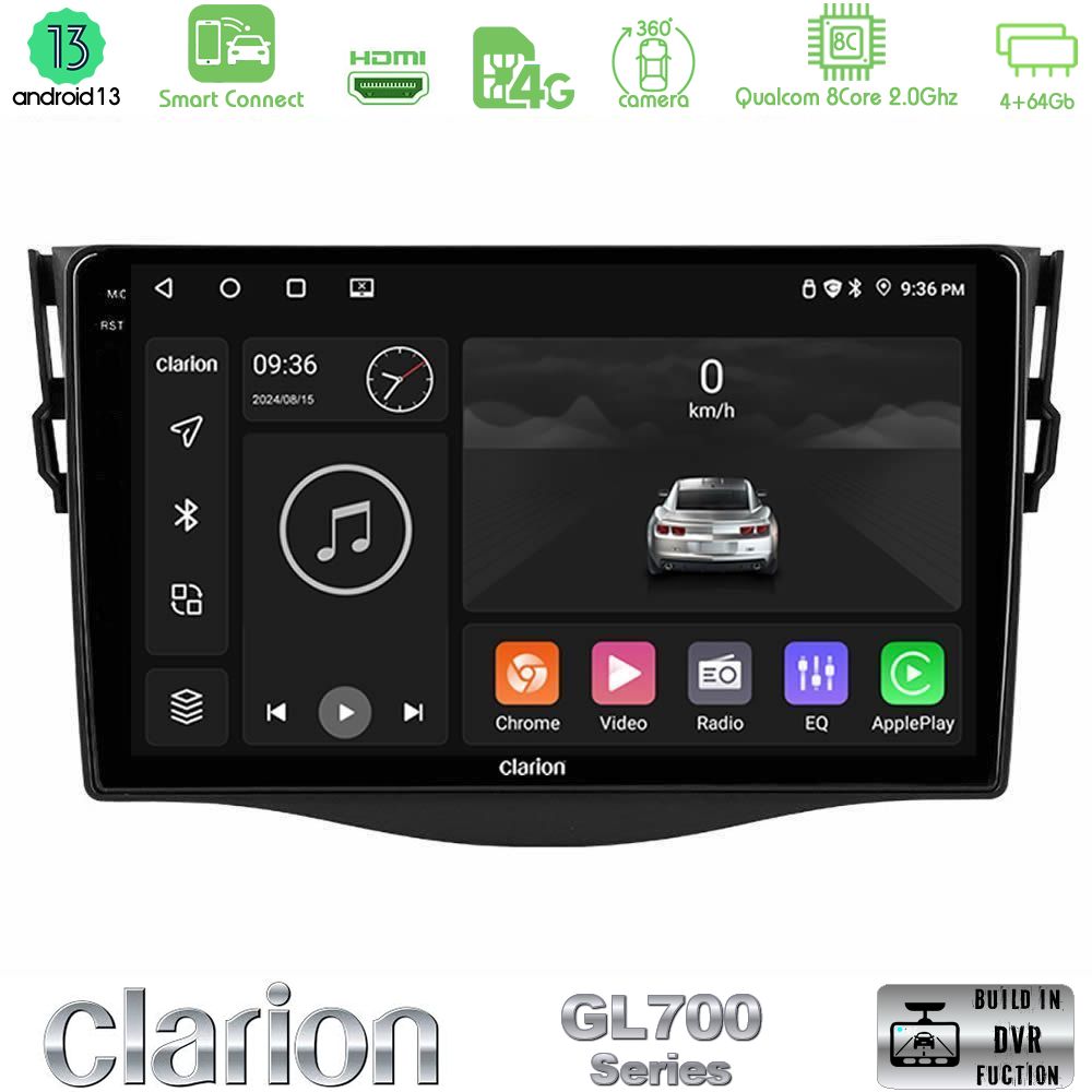 Clarion GL700 Series 8Core Android13 4+64GB Toyota RAV4 Navigation Multimedia Tablet 9" Με Carplay & Android Auto