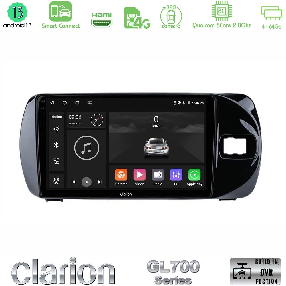 Clarion GL700 Series 8Core Android13 4+64GB Toyota Yaris (Vitz) 2015-2020 RHD Navigation Multimedia Tablet 9" Με Carplay & Android Auto