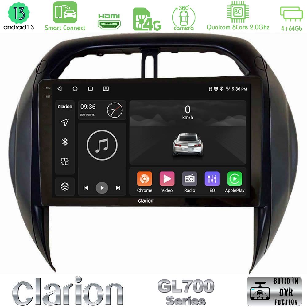 Clarion GL700 Series 8Core Android13 4+64GB Toyota RAV4 2001-2005 (Auto A/C) Navigation Multimedia Tablet 9" Με Carplay & Android Auto