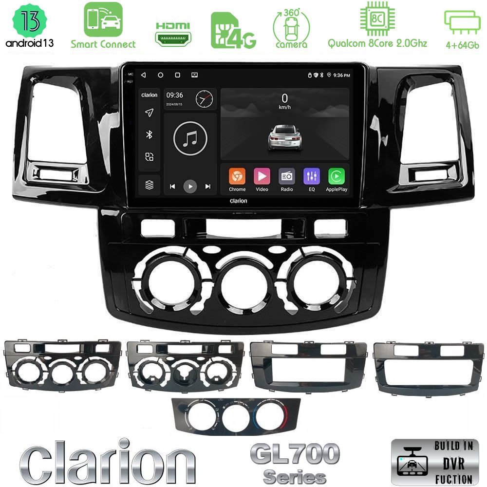 Clarion GL700 Series 8Core Android13 4+64GB Toyota Hilux 2007-2016 Navigation Multimedia Tablet 9" Με Carplay & Android Auto