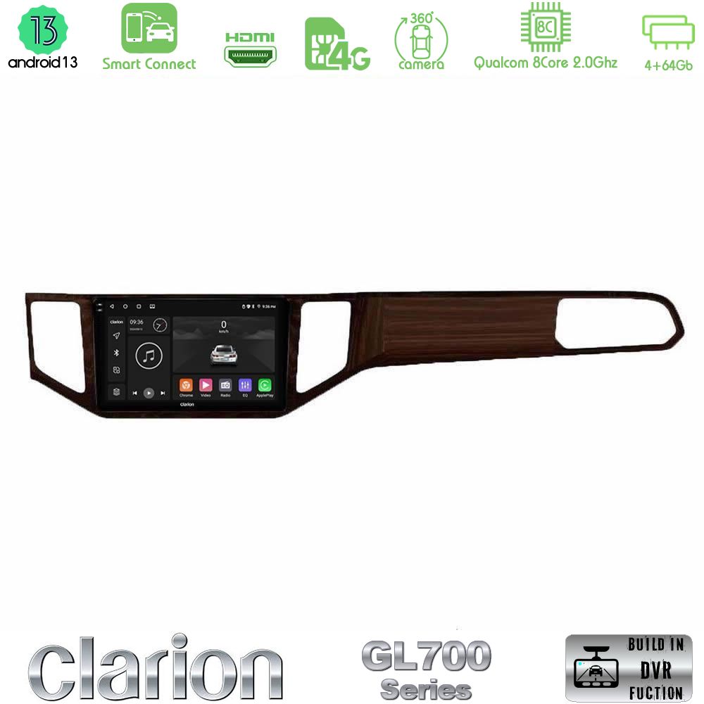 Clarion GL700 Series 8Core Android13 4+64GB VW Sportsvan 2014-2020 Navigation Multimedia Tablet 9" (Ξύλινη απόχρωση) Με Carplay & Android Auto