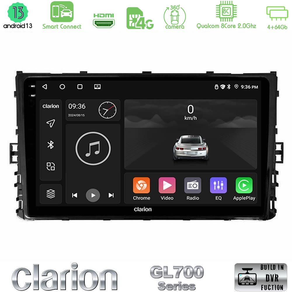 Clarion GL700 Series 8Core Android13 4+64GB VW MQB 2017-> Navigation Multimedia Tablet 9" Με Carplay & Android Auto
